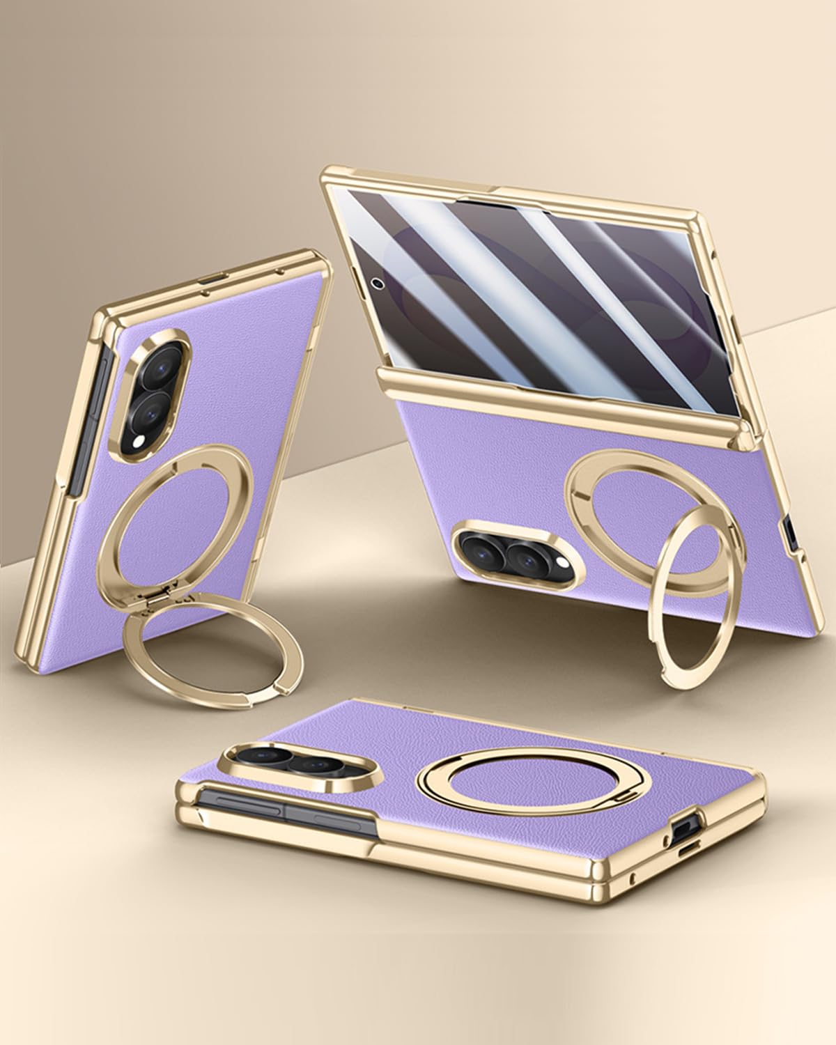 Custodia in pelle per Samsung Galaxy Z Fold 8 (Wide) con supporto ad anello magnetico, [compatibile] Bulit in protezione dello schermo della privacy copertura completa cerniera custodia in