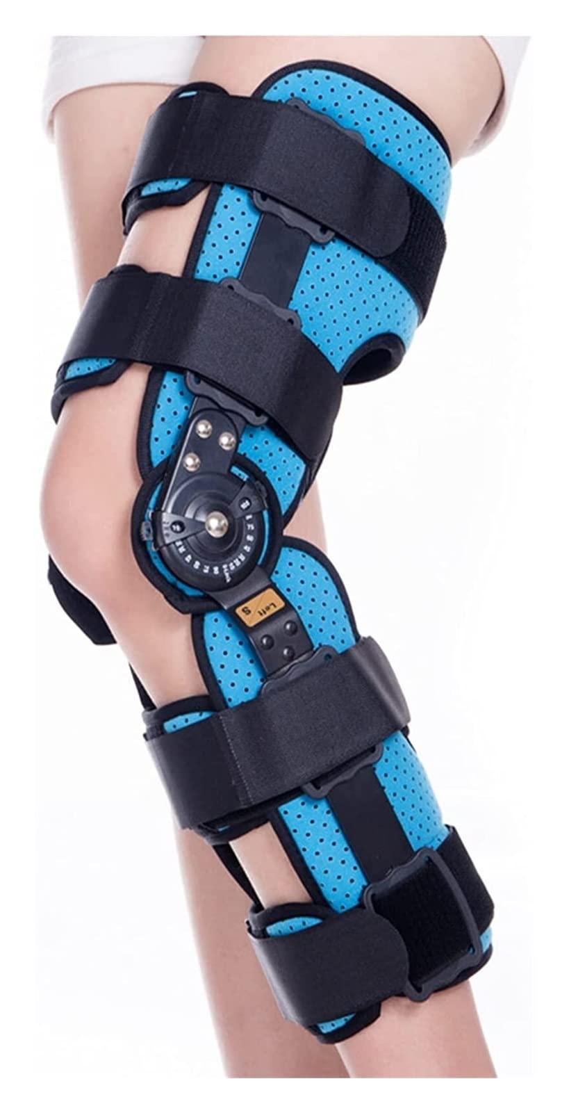 Verstellbare Gelenkknieorthese Gelenk-ROM-Kniebandage Patellabandage-Stabilisator für Bänder Osteoarthritis 22.7.27 (Color : Left(Send Strap), Size : S)