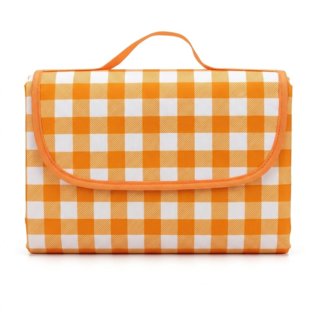Yunmeryker Picnic Blanket, Extra Large 200 * 300cm Waterproof Camping Mat, Thickened Oxford Cloth Outdoor Blanket with Patterned Design, Yellow Plaid