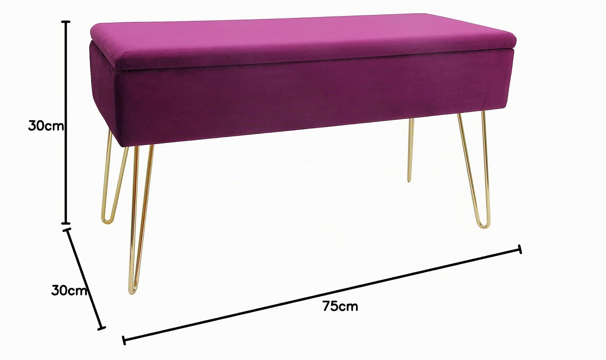 ECHTWERK Banquete Scarlett-Banco Acolchado con Funda de Terciopelo (Rectangular, con Espacio de Almacenamiento, Patas de Metal, Baya), Mezcla de poliéster, Frutas del Bosque, 75 x 30 x 42 cm