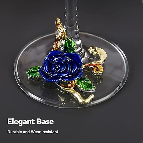 Miniatura 2 de jessie Copa de vino pintada a mano con flores esmaltadas, copa de vino de ginebra para cumpleaños, Día de la Madre, regalos (2 azules + caja de