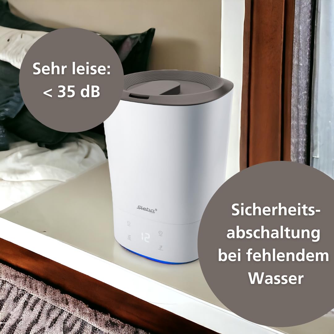 Humidificador Steba con inserto para fragancias, muy silencioso, con 3 ajustes de velocidad y un depósito de agua de 5,5 litros. LB 8.