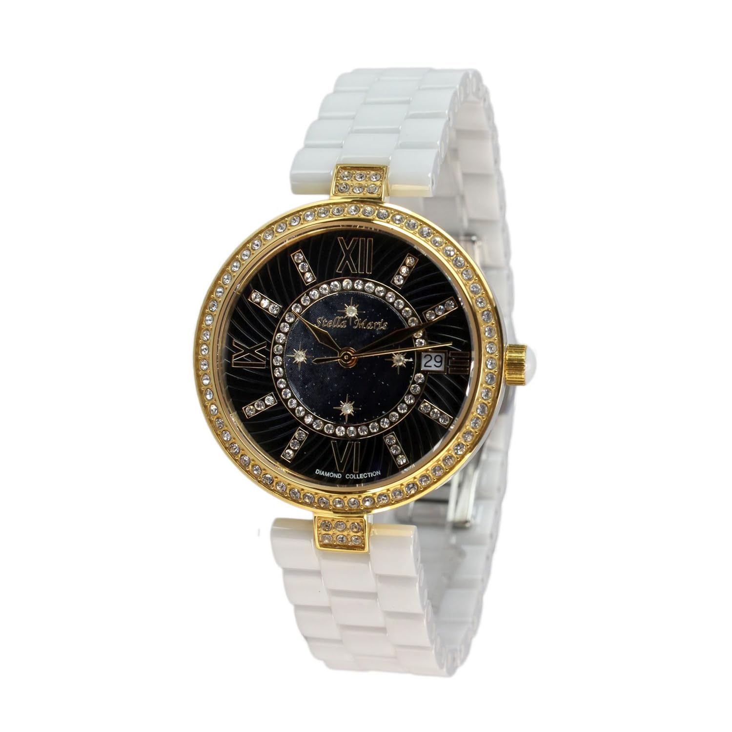 Stella Maris Damen Armbanduhr - Analog Quarz - Premium Keramik Armband - Perlmutt Zifferblatt - Diamanten und Swarovski Elemente - STM15SM5