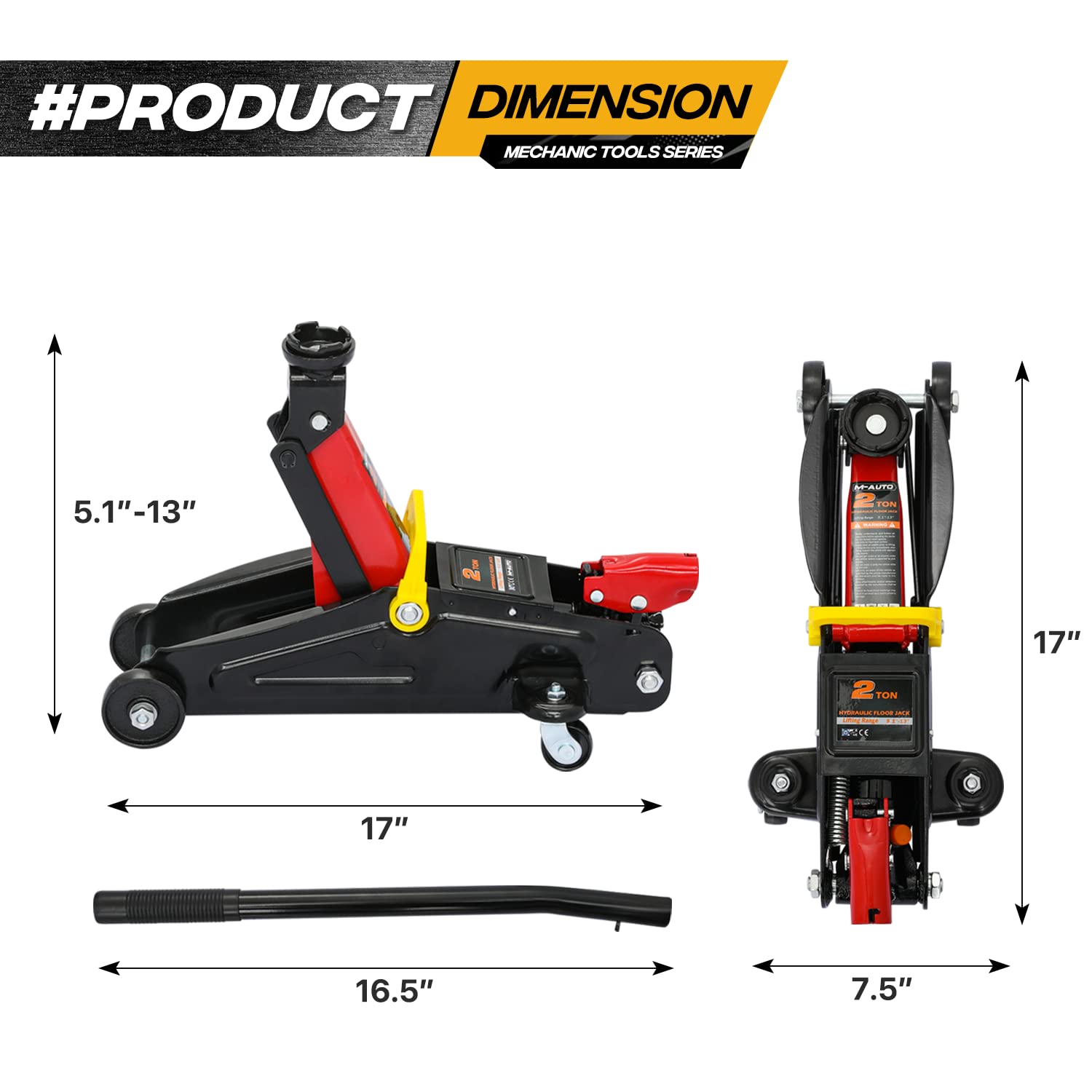 Magshion Cric idraulico a carrello da 2 tonnellate con custodia per il trasporto, resistente fino a 1814 kg, cric per auto, a basso profilo, per SUV, pickup, manutenzione di veicoli in garage e
