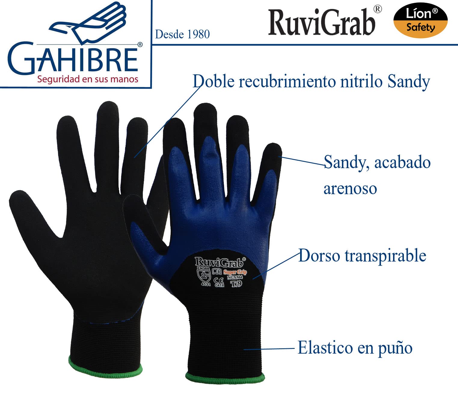 Ruvigrab Guanti Da Lavoro In Nylon Con Rivestimento Nitrile Sabbioso | Ottima Presa E Traspiranti | Taglia Unica - 5