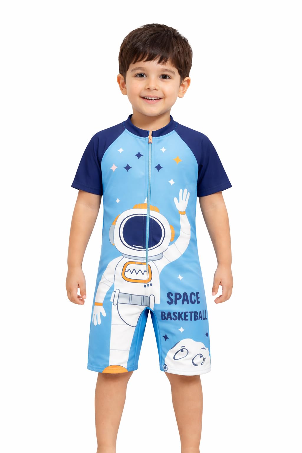 Kids One Piece Swimwear with Front Zip | Cartoon Printed Short Sleeve Swimsuit | Quick Dry Beach & Pool Swim Suit for Boys & Girls-image-4