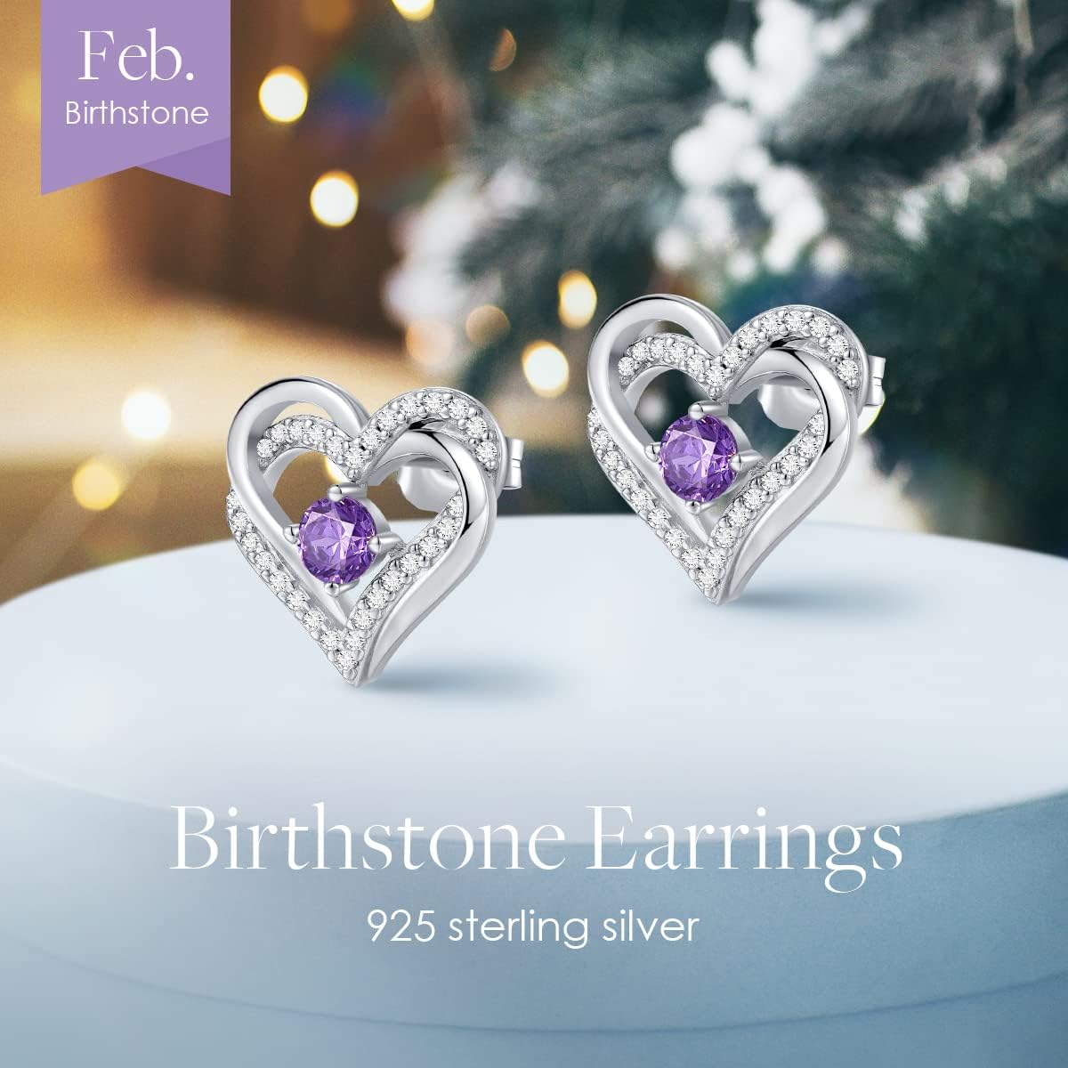 CDE Forever Love Heart Stud Earrings for Women, 925 Sterling Silver Birthstone Heart Stud Earrings Christmas Day Mother's Day Gift Anniversary Birthday Jewelry Gifts for Women Wife Her - Image 4