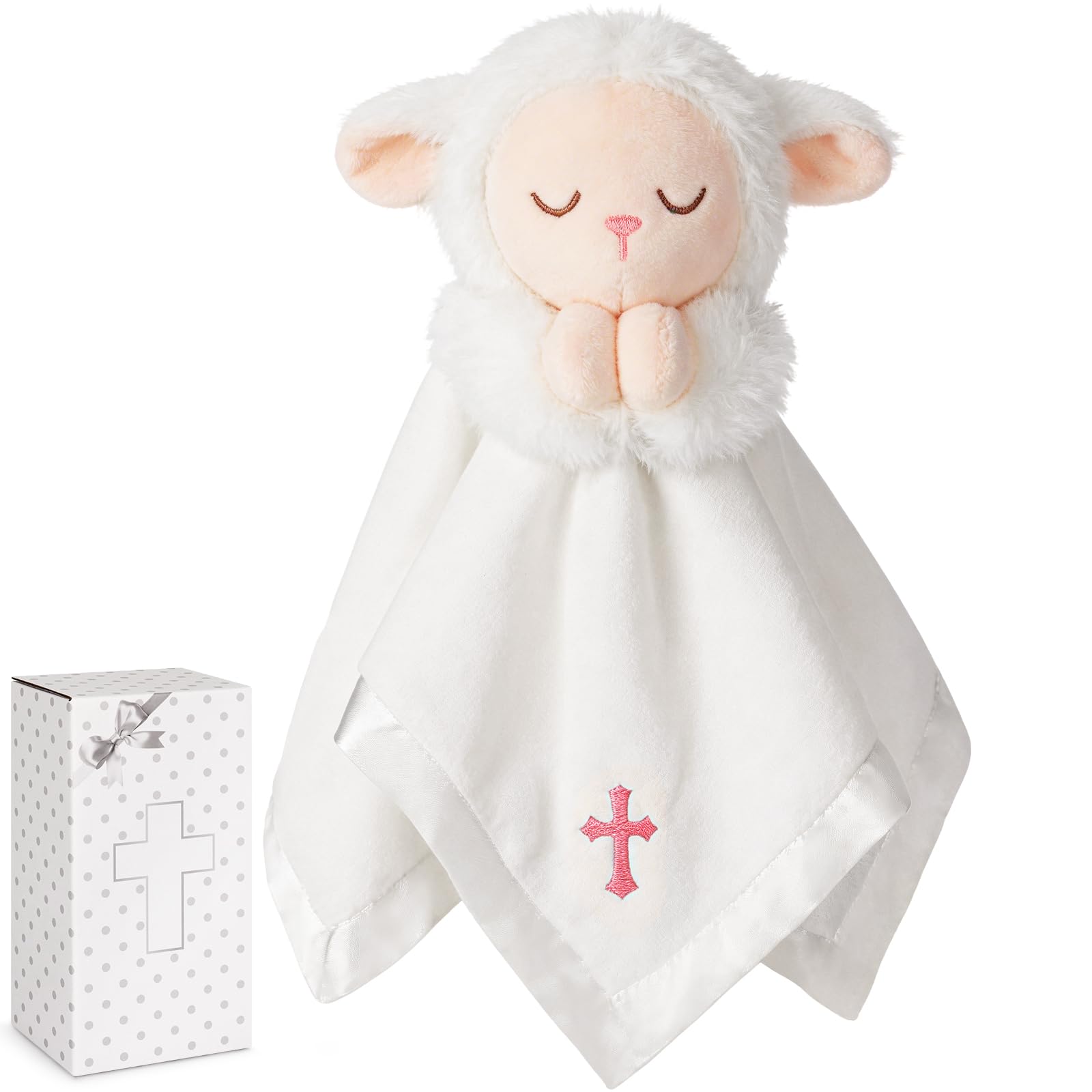 Auspicious beginning Baby Comforters Blanket Cozy Lamb Comforter Baby Baptism Gifts Keepsakes Cuddly Toy Sheep Security Blanker Animal Comforters Infant Gift Newborn Soft Touch Toddler (Pink lamb)