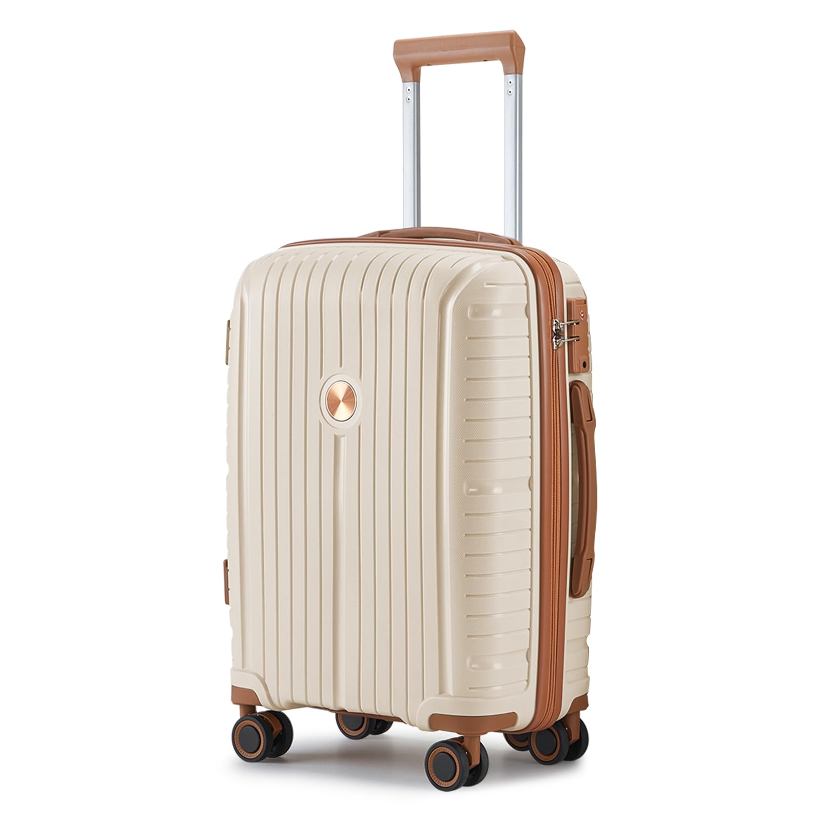 Joyway Carry On Luggage Airline Approved, PP Hardside Carry On Suitcases with Wheels and TSA Lock, 20 Inch Lightweight Luggage for Travel Woman Men, Beige Brown