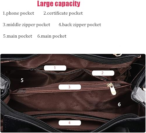 Miniatura 6 de ELDA Monederos y bolsos para mujer bordado con asa superior bolso de hombro para mujer bolso de mano de mensajero Negro, Negro 2, azul+negro, marrón