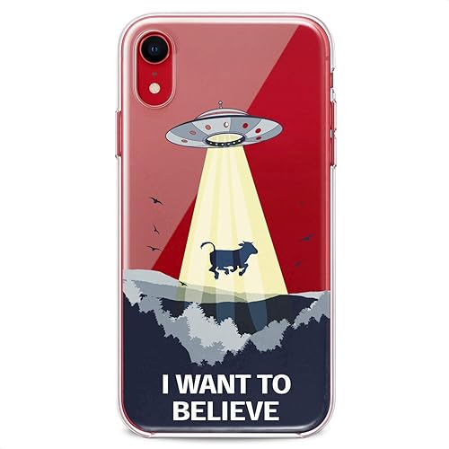 Miniatura 4 de Cavka Funda de TPU compatible con iPhone 16e 15 14 13 12 11 Pro Max Plus Mini Xs Xr X 8 7 6 5 SE Clear Animal Cow I Want Believe UFO Slim to Alien