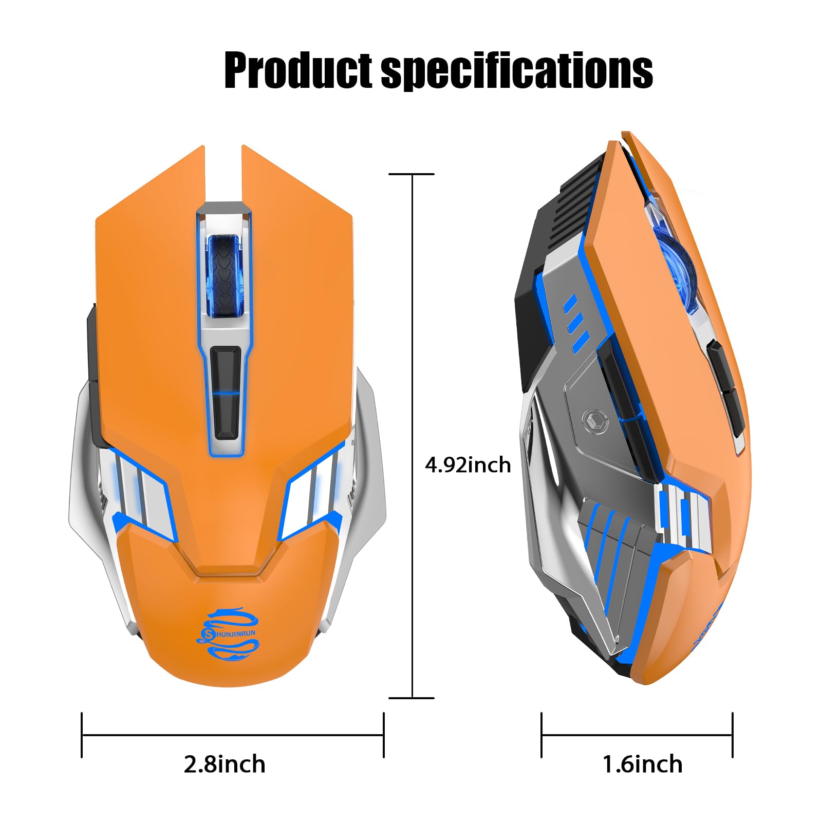 Ratón inalámbrico Bluetooth para juegos, 2400 DPI, retroiluminación RGB, mouse inalámbrico recargable para computadora portátil, PC, Mac, MacBook Air/Pro, iPad, Chromebook, Office Gamer