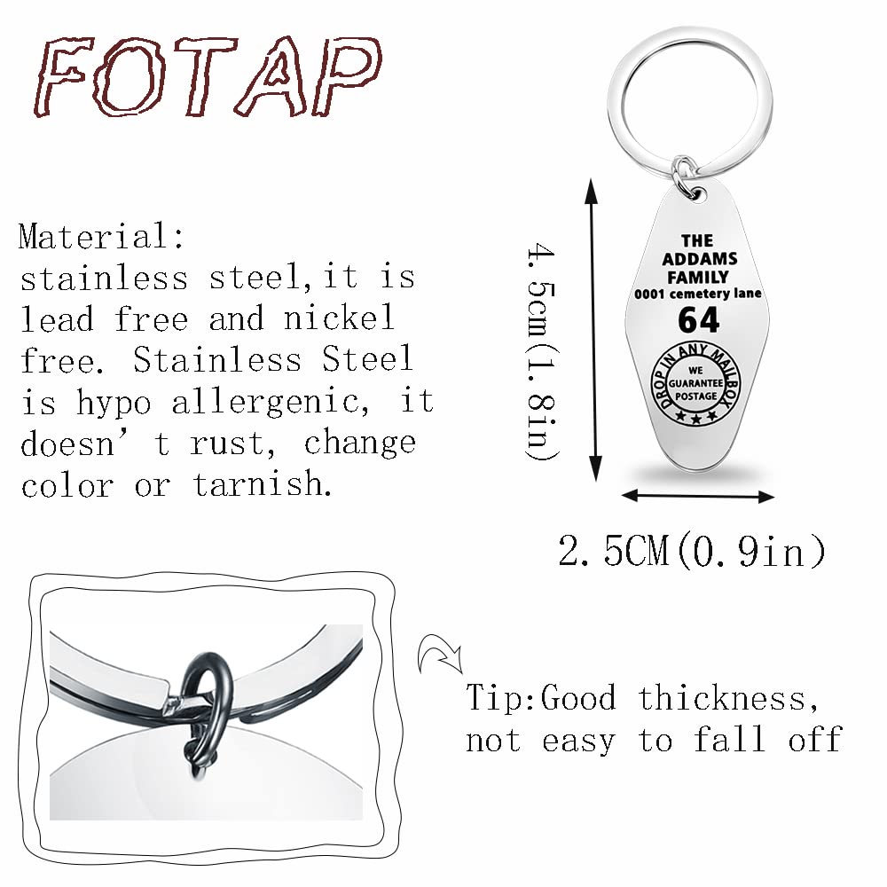 FOTAP Ad Family Mansion Motel Key Ring Musical Theatre Gift Goth Dark Horror Lovers Gifts (Ad Family 64 key)