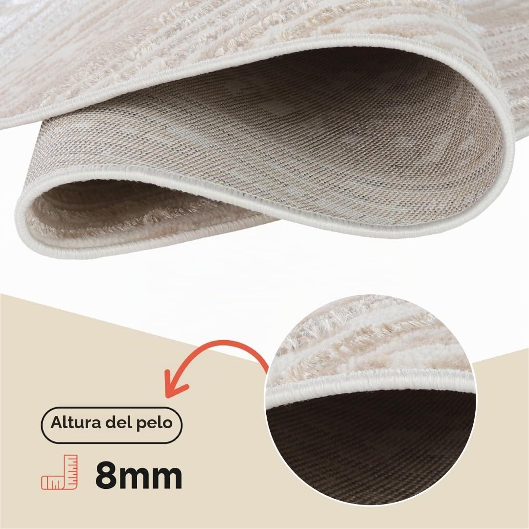 TAPISO Crystal Redonda Alfombra de Pelo Corto Brillante Suave Diseño Moderno Beige Marrón Crema Blanco Geométrico Efecto 3D Alfombra de Salón Habitación Dormitorio Oeko-Tex 120 x 120 cm