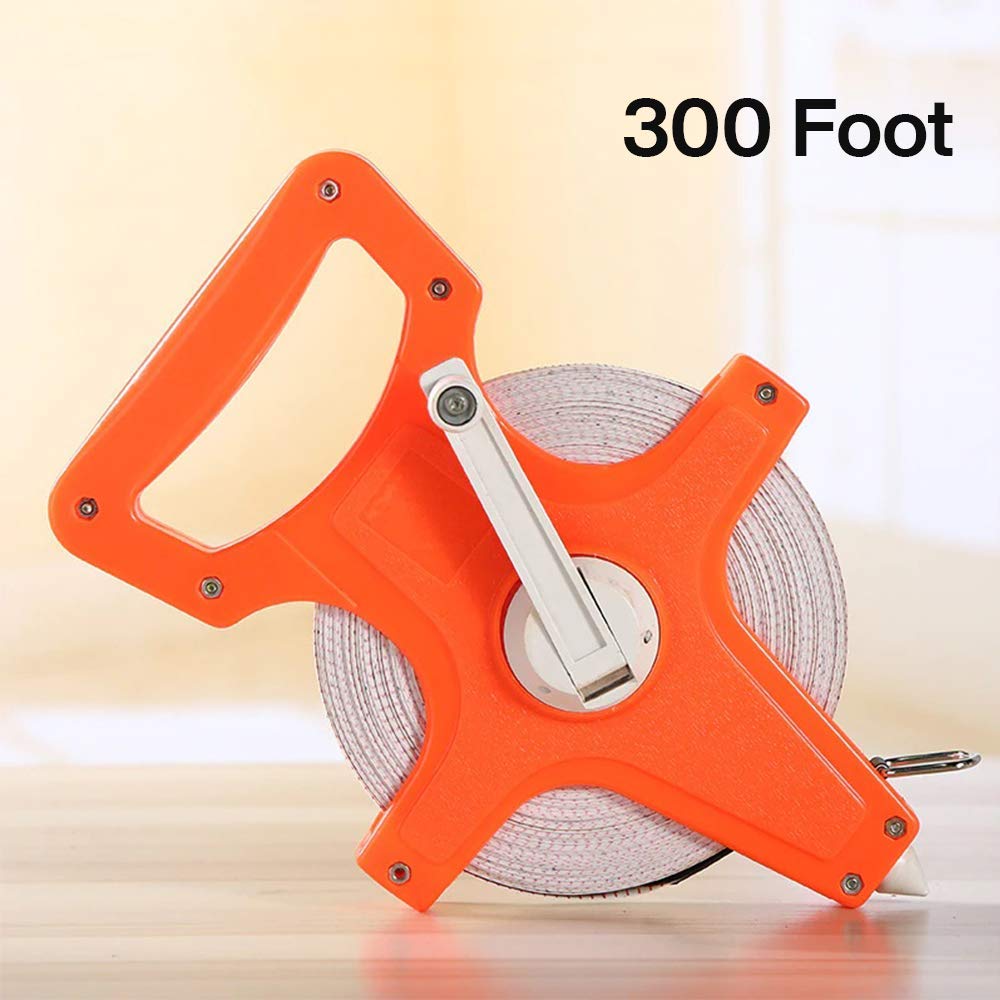 Katzco 300 Feet (100 Meters) Open Reel Measure Tape with Retractable Blade - Open Tape Measure for Track and Field, Long Jump, Construction, Workshop, Projects, Crafts - Dual-Sided Measuring Reel