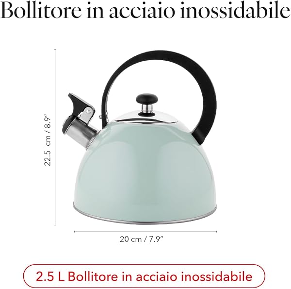 FLORINA Bollitore Acqua (2,5 l) I Bollitore da Fornello BRILLO I Bollitore con Manico in Bachelite I Antigraffio I Bollitore per Fornelli a Induzione, Gas, Elettrici I Colore: Menta - 2