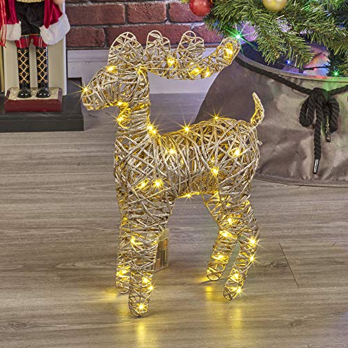 Light Up LED Reindeer Stags, 45cm Illuminated Christmas Decoration Ornament Figurines, Battery Powered 3xAA Christmas Display Decor (Gold)