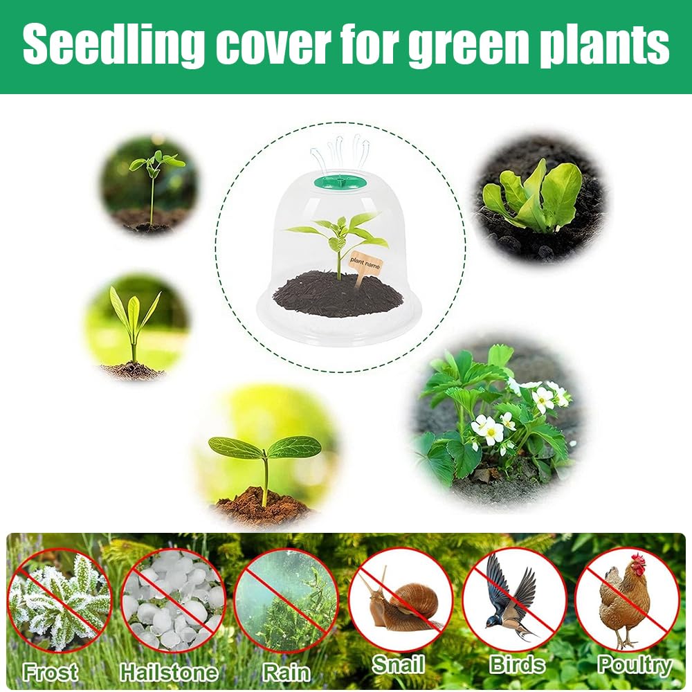 Campanas para Plantas de Jardín, 20 Piezas Campana de Planta de Plástico, Reutilizable Mini Invernadero Reutilizable Cubierta con 20 Etiquetas y 60 Clavijas de Seguridad para Protección Plantas