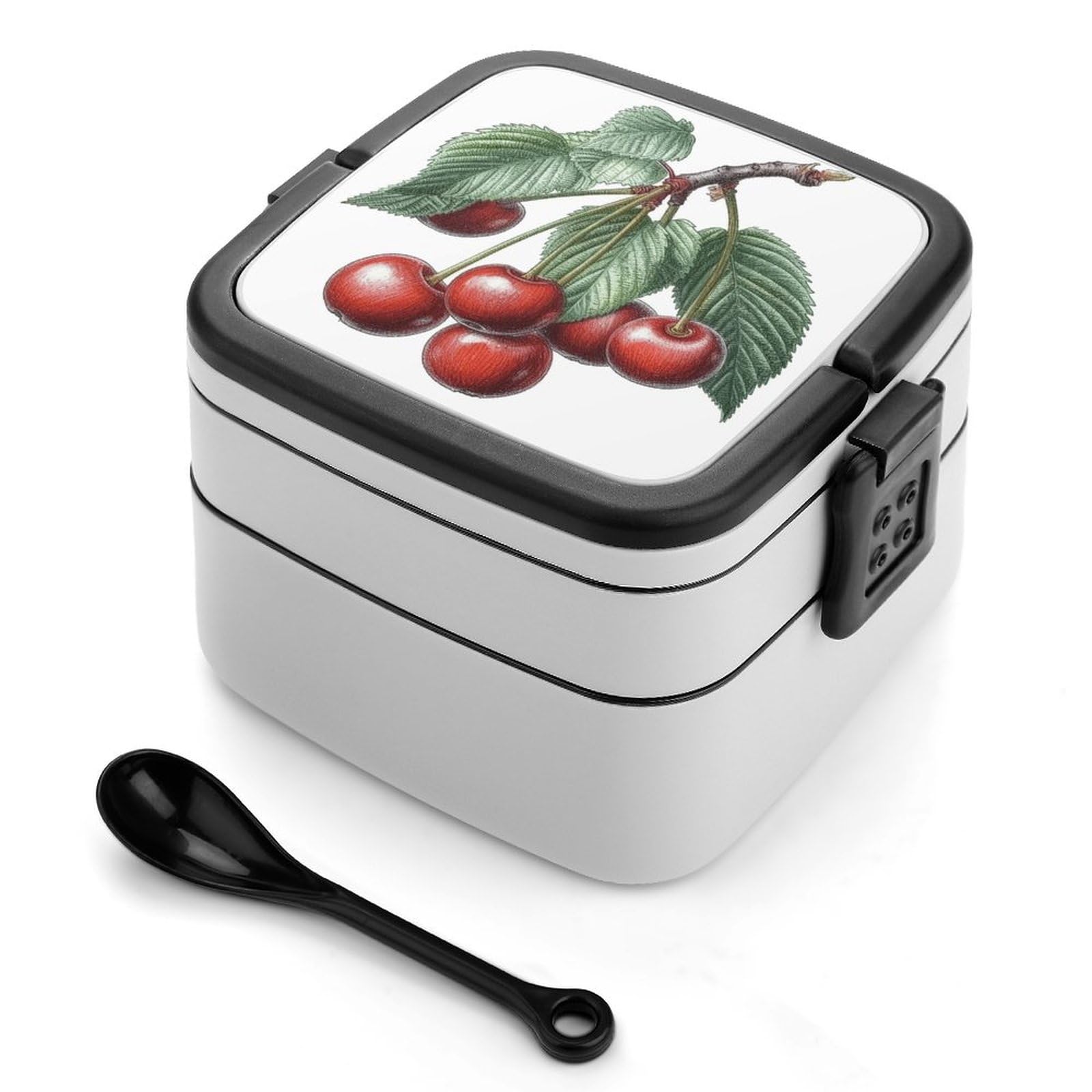 HJUL Bento Box Adult Lunch Box Cherry on Branch Lunch Containers Double Layer Lunch Boxes Stackable Bento Lunch Box with Compartments Leak-Proof Lunchbox for Work Picnics Travel