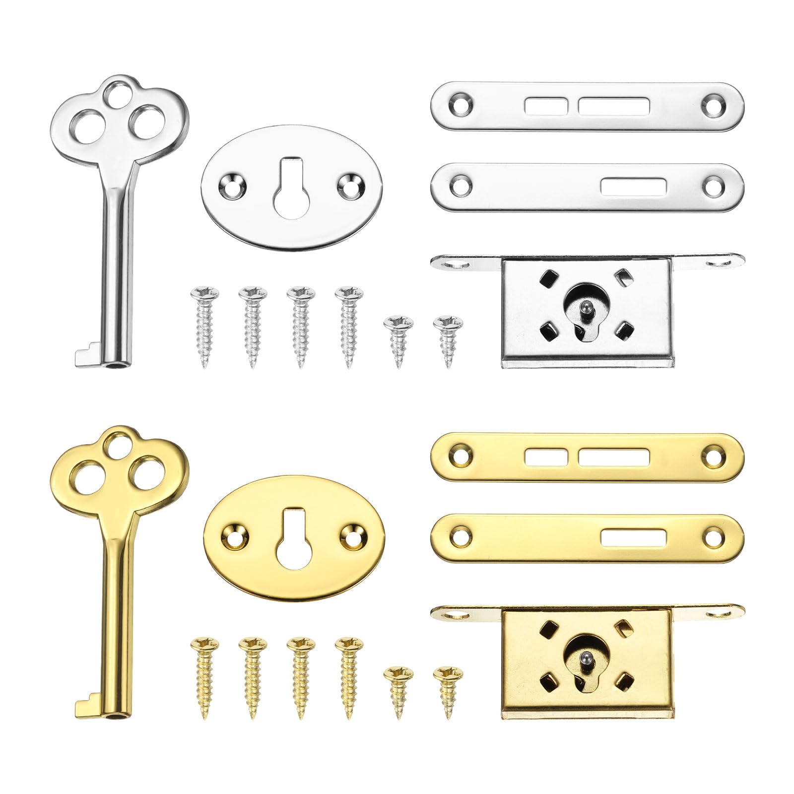 sourcing map Vintage Full Mortise Mini Locks with Key Set of 2, Zinc Alloy Mini Lock Jewelry Box Lock Replacement Box Lock for Cedar Box, Wine Box & Cabinet, Matte Gold
