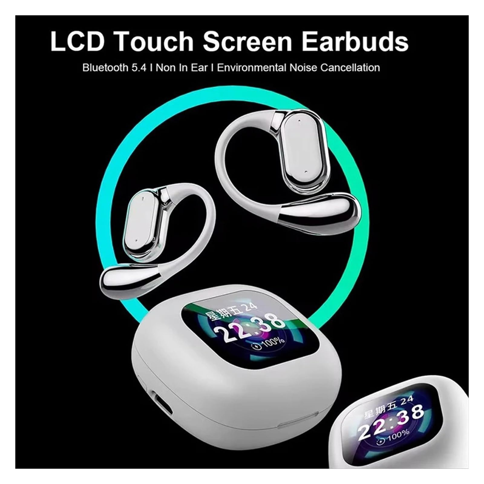 Real-Time Language Translator Headphones Bluetooth Earphones Sports Noise Reduction Earhooks Headset Smart Touch Screen(White)