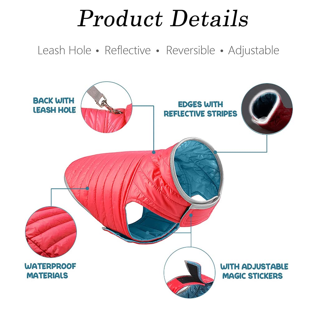 FUNAT Reversible Extra Warm Dog Coat, Light Down Double-Sided Pet Cotton Coat, Adjustable Lightweight Dog Puffer Jacket for Small Medium Dogs