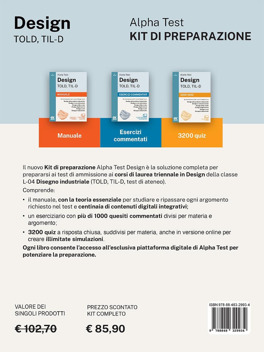 Alpha Test Design TOLD, TIL-D 2026-2027. Kit di preparazione. Per test di ammissione universitari. Con piattaforma e simulatore online