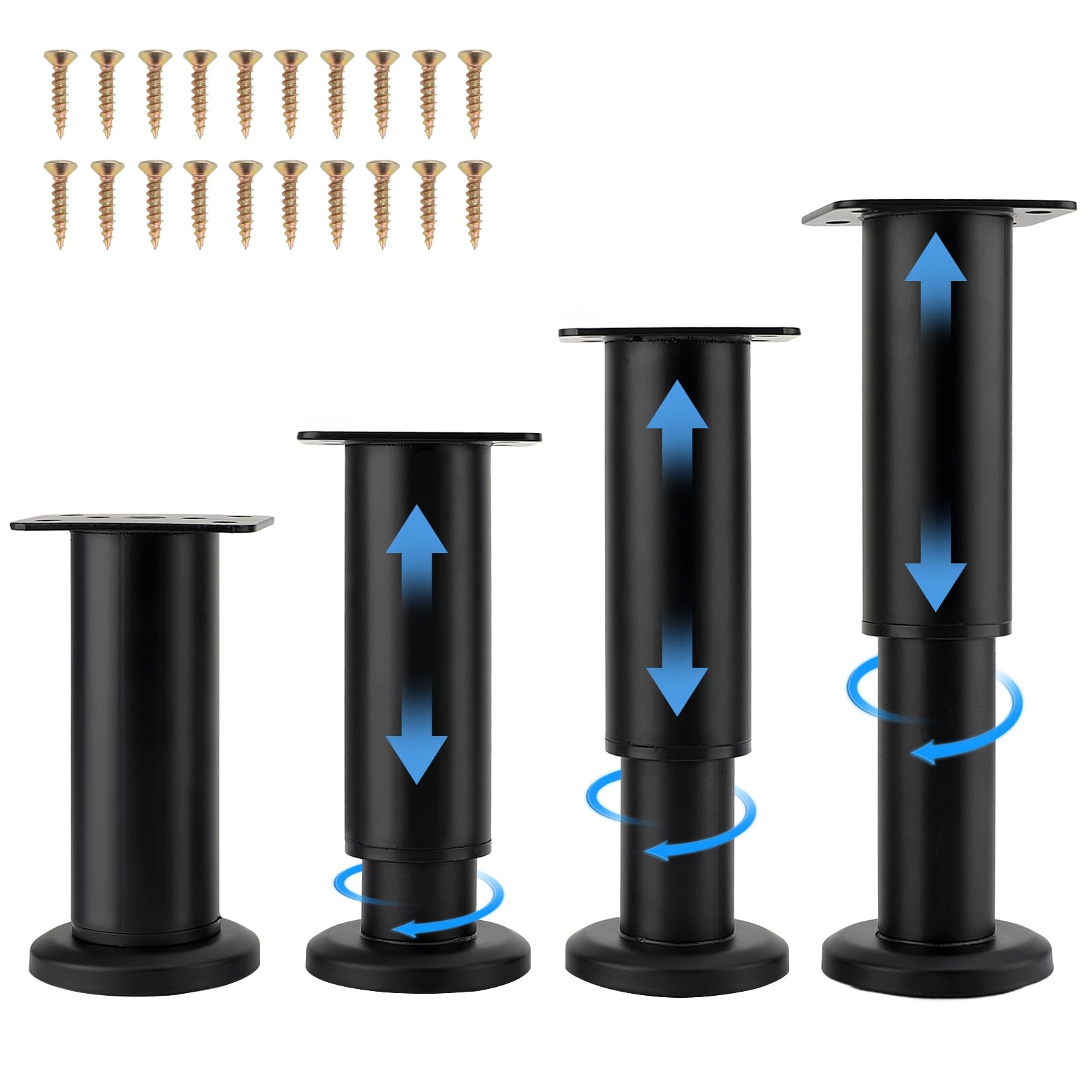 Yosoo Health Gear Adjustable Furniture Legs, Metal Cabinet Feet, 4pcs 300KG Load Capacity, Cold Rolled Steel for Bed Sofa