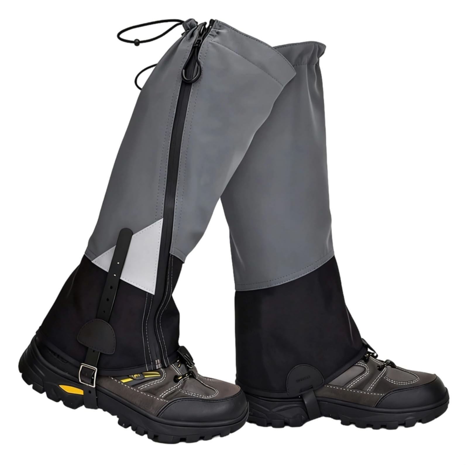 L - Polainas de senderismo para hombre, color negro y gris, de poliéster alto, impermeables, antideslizantes, con cremallera, reflectantes