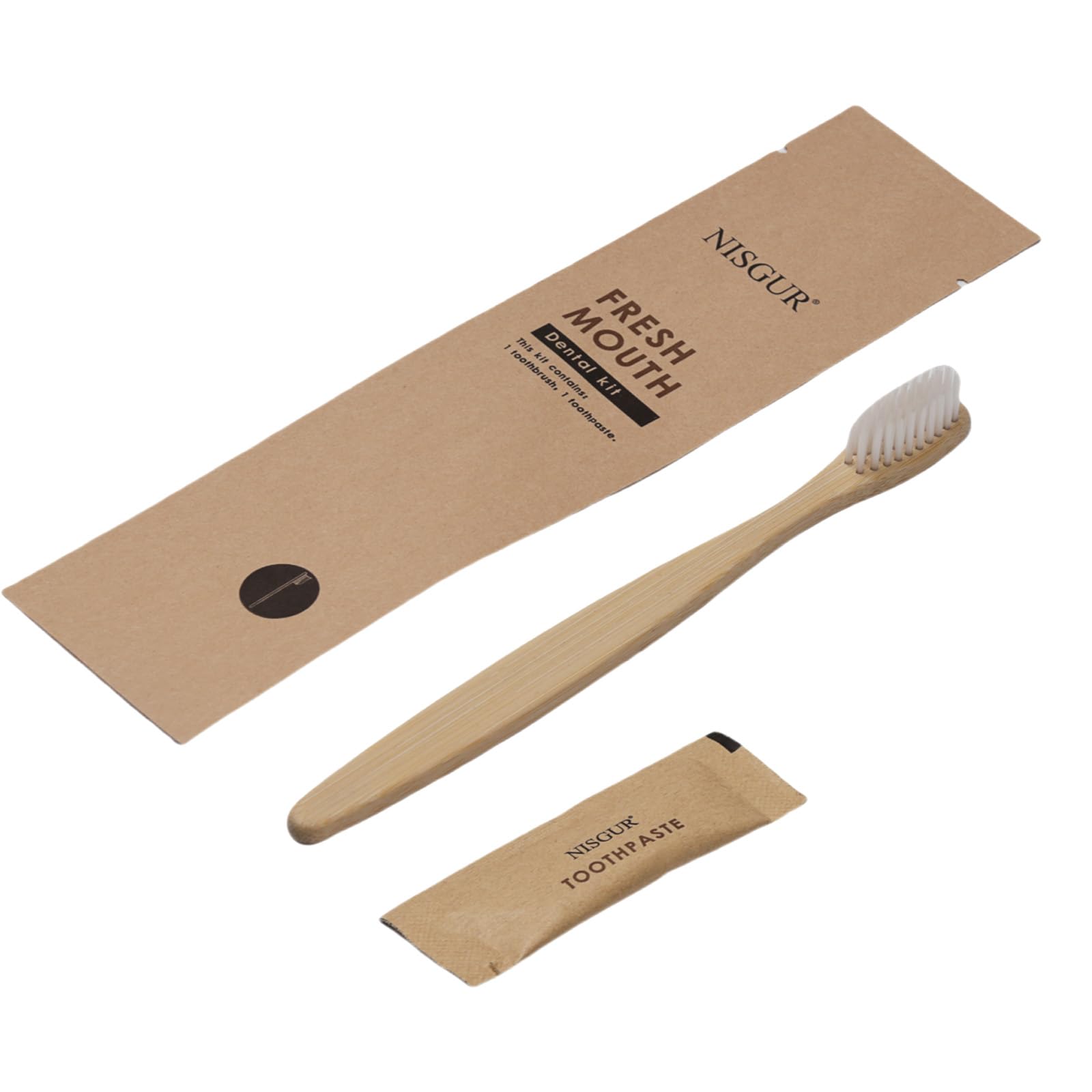Disposable Toothbrush with Toothpaste Kit 100 Pack Bamboo Toothbrush with Pre-Pasted Set Eco and Non Plastic Individually Wrapped Hotel Supplies and Toiletries for Guests