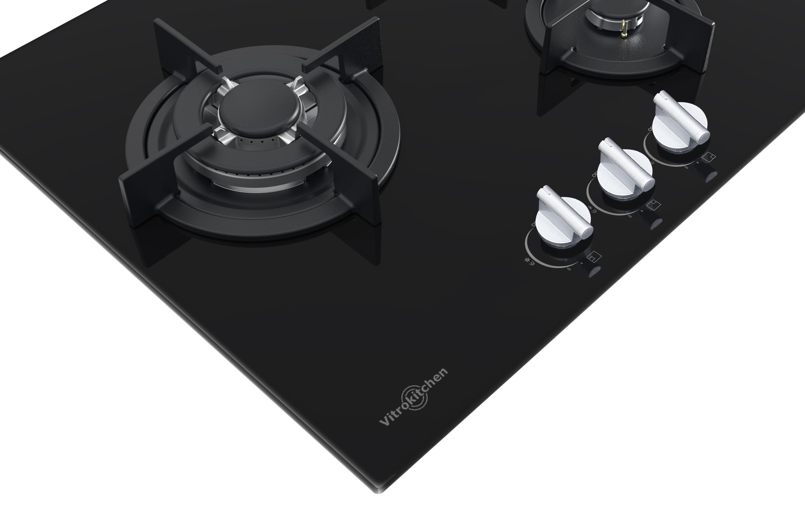 Vitrokitchen CG605NB - Placa Cristal Gas Butano 3 fuegos con encendido electrónico, seguridad Gas-Stop, 60cm