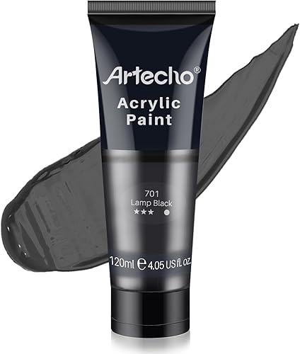 Artecho Pintura acrílica negra, tubos de pintura negra de lámpara (4.05 onzas), pinturas para manualidades para lienzo, roca, piedra, madera, tela,
