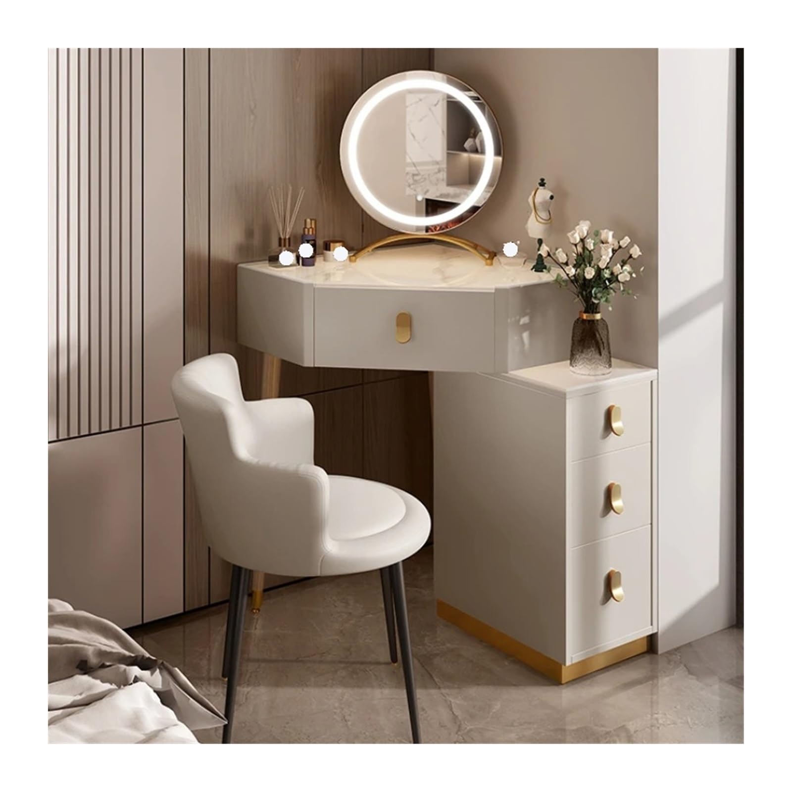 Kaptafel met 3-delige klapspiegel, Haardroger Houder, make up tafel Kaptafel met 3-delige klapspiegel, Haardroger Houder, make up tafel