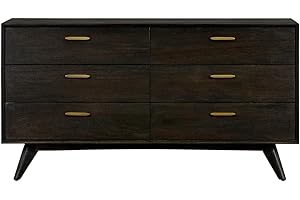 Loft 6-Drawer Acacia Mid-Century Modern Bedroom Dresser, 63" Wide - Brushed Brown-Grey