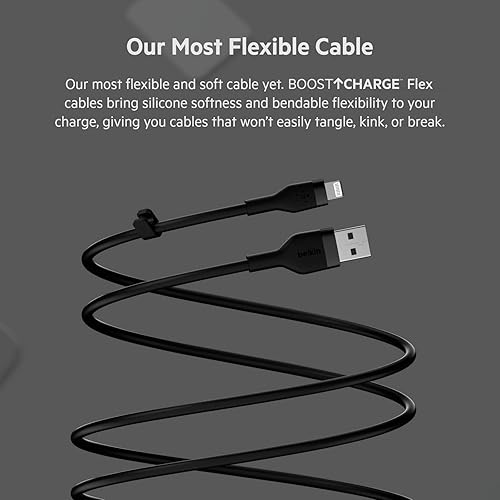 Miniatura 4 de Belkin BoostCharge Flex - Cable USB tipo A a Lightning de silicona (3.3 ft3.3 pies), cable de carga certificado MFi para iPhone 13, 12, 11, Pro,
