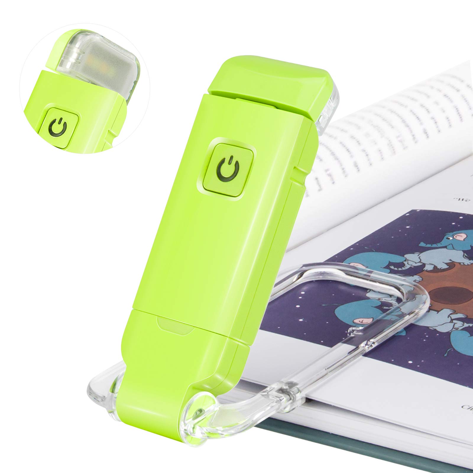 BIGMONAT Rechargeable Clip on Book Reading Light,Book Lights Reading Lights for Study in Bed, Small Book Light Bookmark Lamp for Kids, 2 Brightness Adjustable for Eye Protection-Green