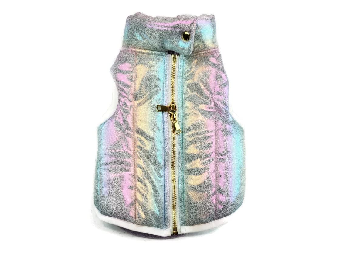 Unicorn Dog Coat, Iridescent Puffer Jacket for Pets, Unicorn Dog Jacket (S 7-10 lbs)