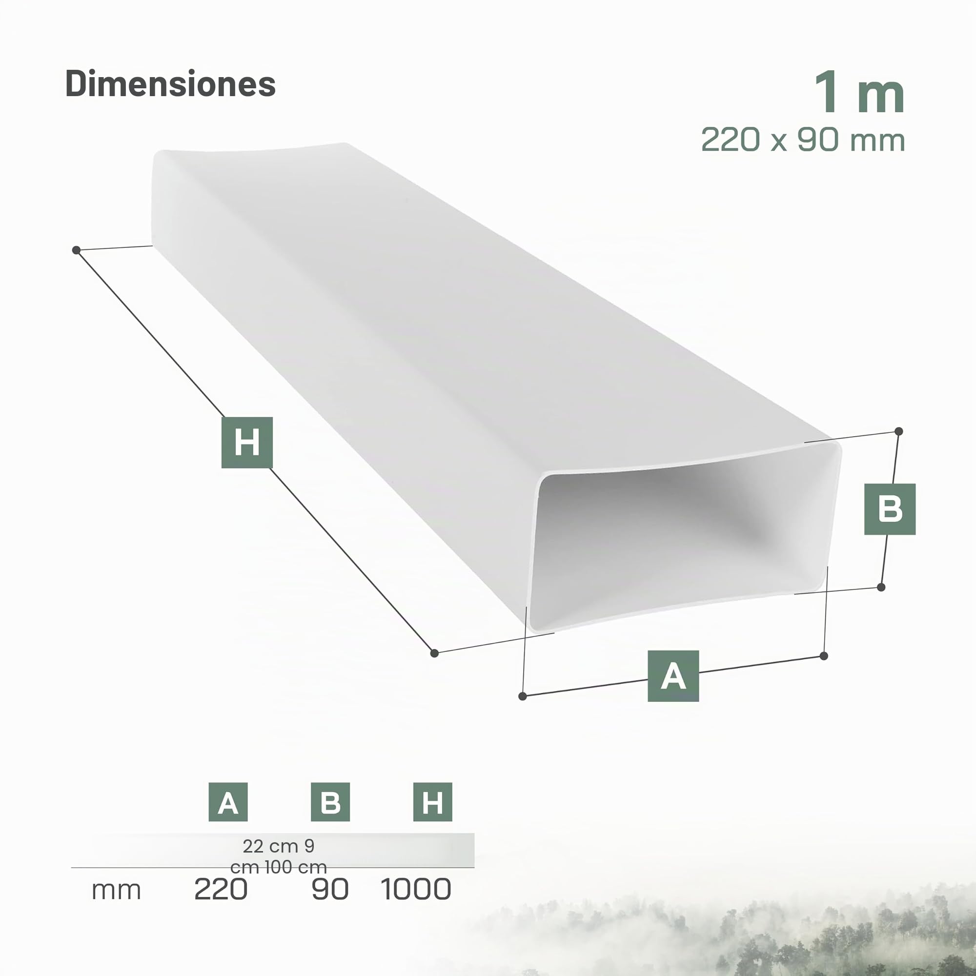 Vent Systems 220 x 90 mm, 1 m de largo, conector de tubo rectangular para conexión de tuberías, conducto de escape o conducto de entrada 22 x 9 cm - 100 cm