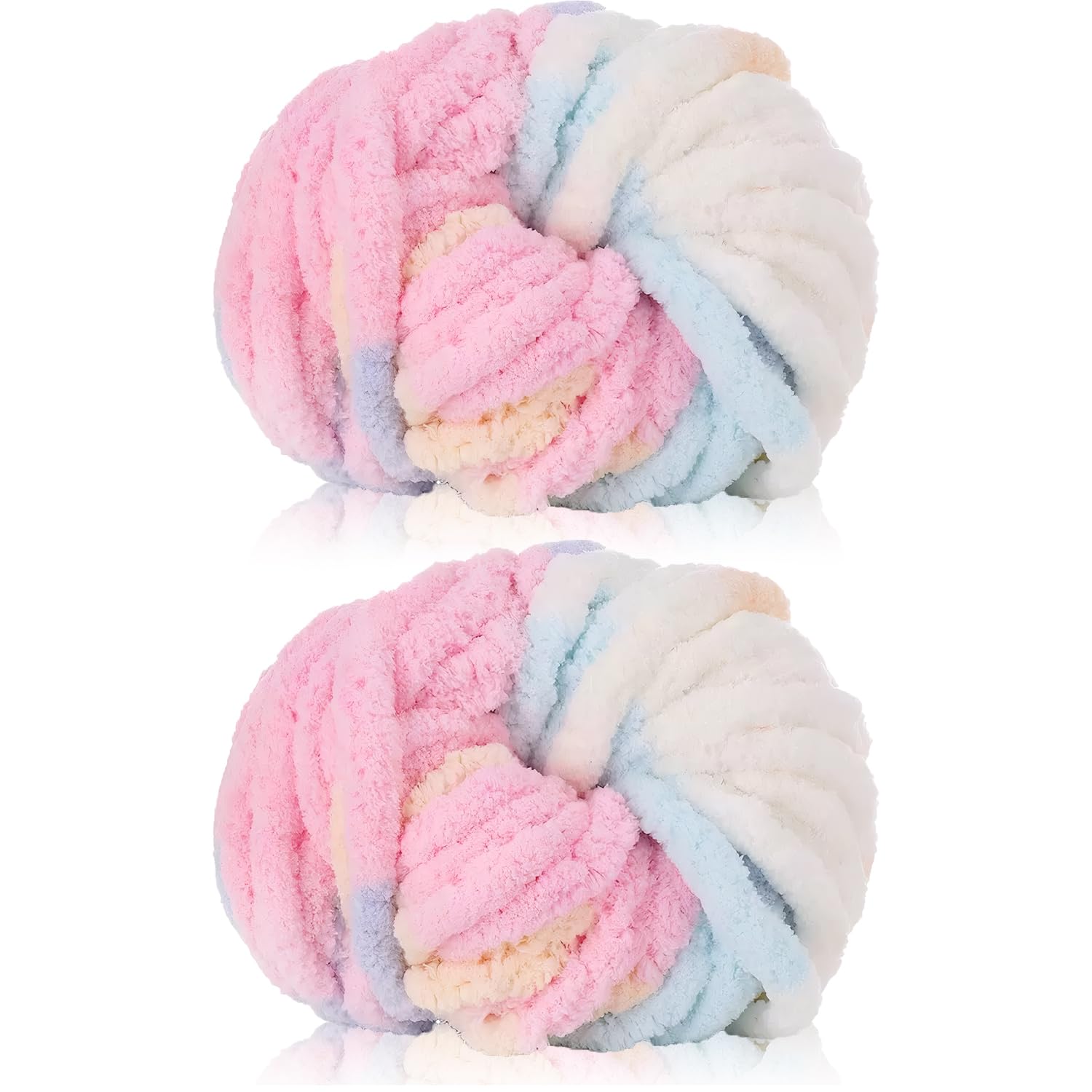 Cnwinu 2 Pack Chunky Yarn,240g Chenille Yarn for Hand Knitting,Multi-Colored Soft Thick Wool,Super Chunky Wool for Knitting&Crocheting Blanket,Cushion,Pet Beds,Bags,Hats,Scarves(Colored Marshmallow)