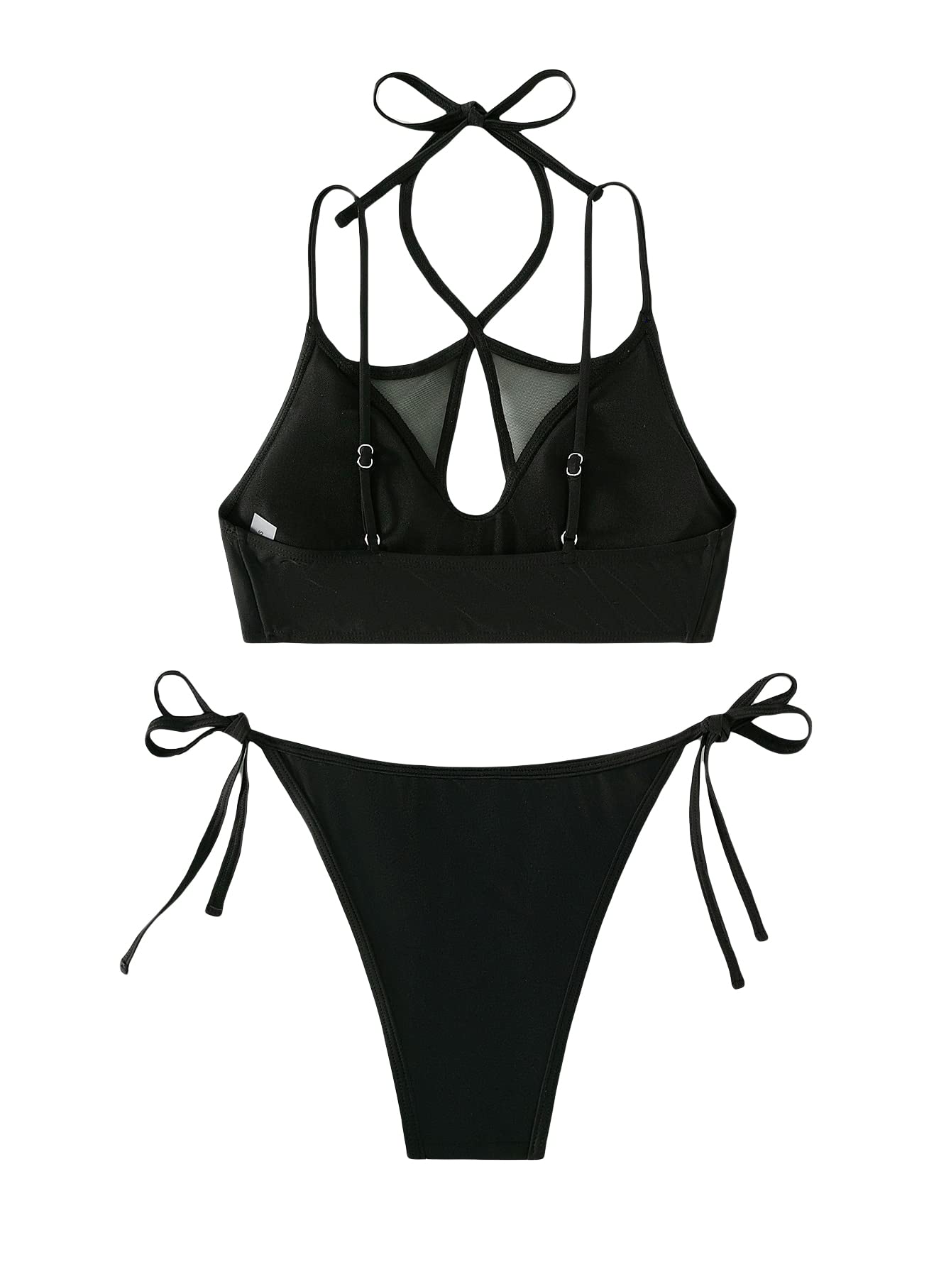 Bikini dos nu haut de gamme en maille fine et découpes graphiques
