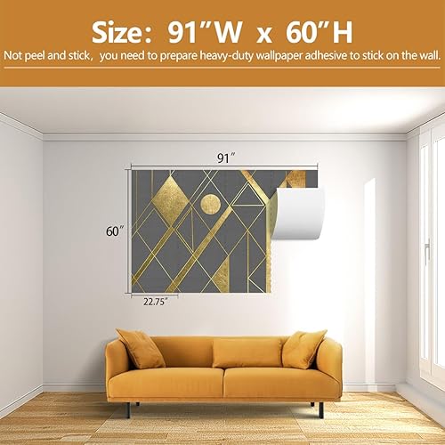 Miniatura 4 de Papel tapiz geométrico gris y dorado con líneas minimalistas para oficina y sala de estar (no despegar ni pegar)