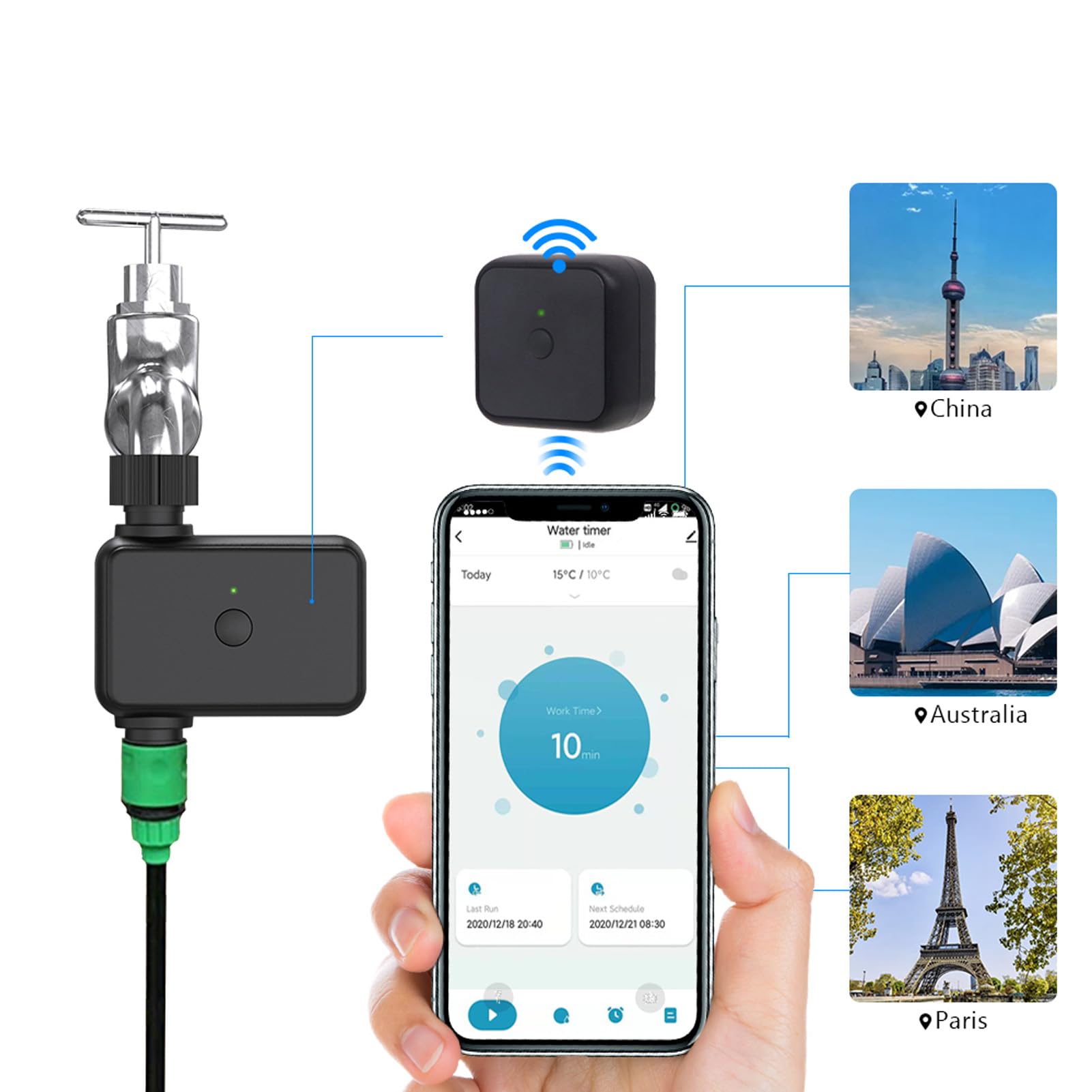 YWBL-WH System Nawadniania WiFi Inteligentny Automatyczny Zegar do Nawadniania Inteligentny Sterownik Zaworu do Systemu Zraszaczy Szklarni Ogrodowych Wykonany z Gumowej Pętli z