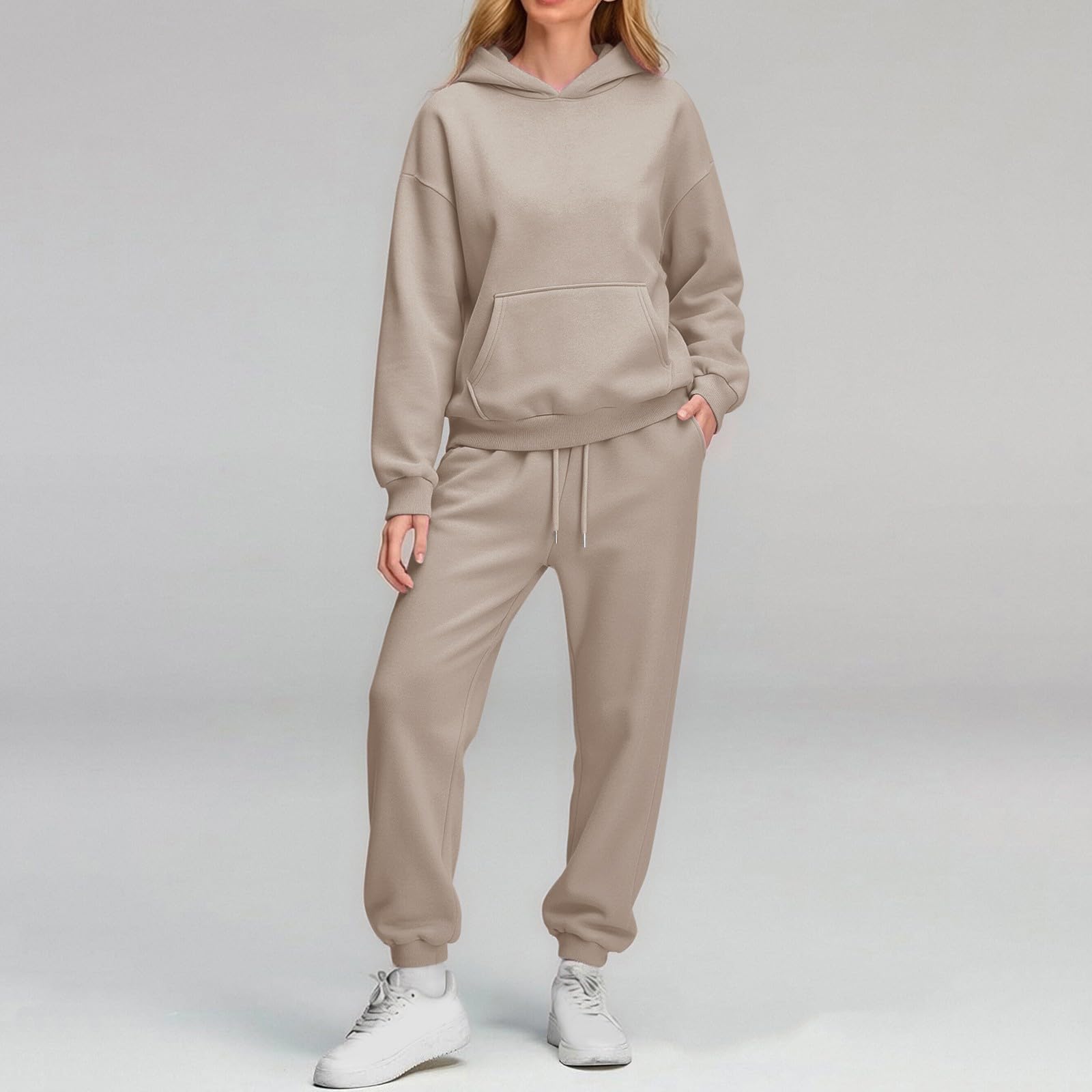 Ensemble de jogging pour femme - Survêtement de sport pour femme | Sweat à capuche uni avec pantalon de jogging, survêtement 2 pièces, sweat à capuche avec poche kangourou