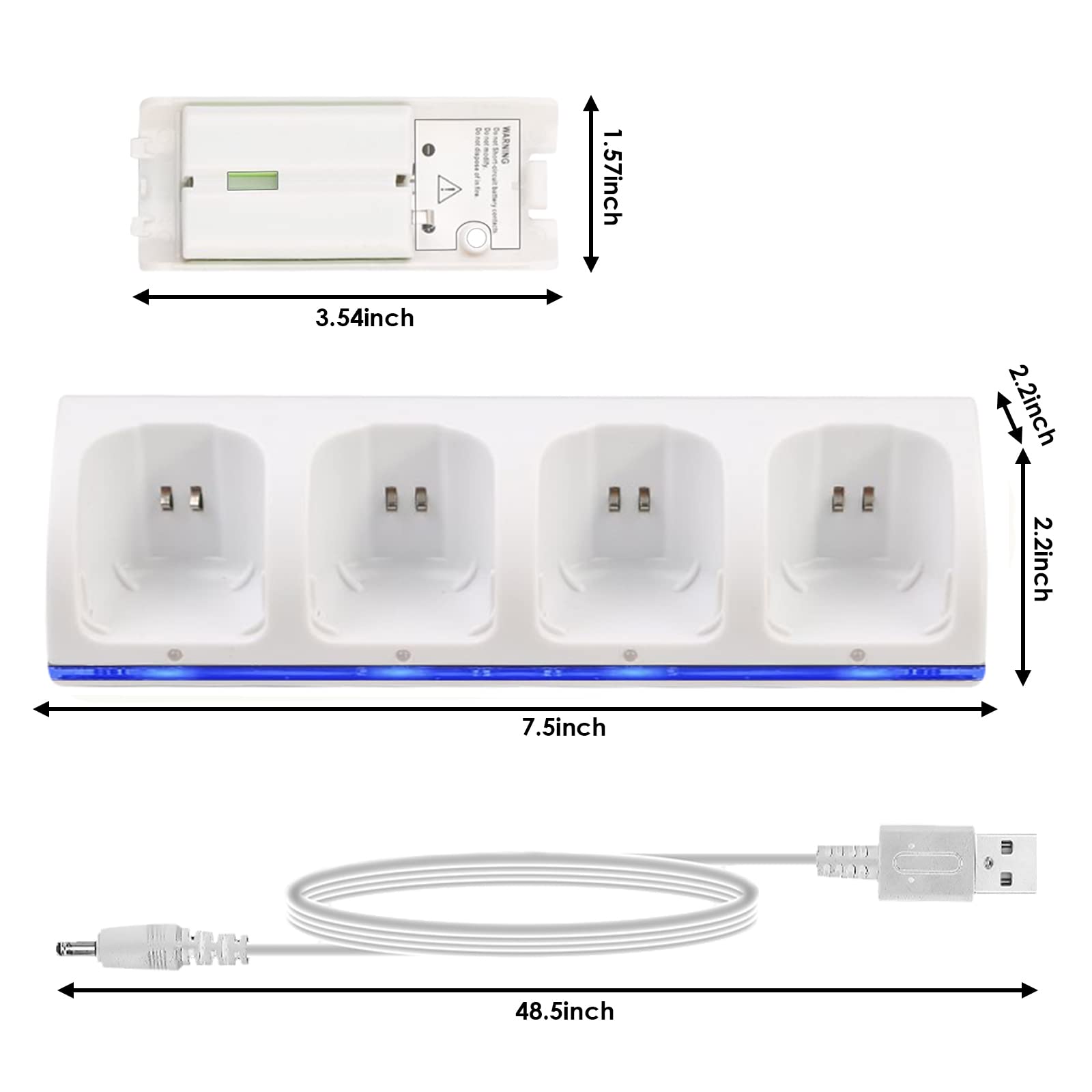 SANON Stazione di Ricarica per Controller Wii, 4 Dock di Ricarica Dock Station per Caricatore Remoto Wii con 4 Batterie Ricaricabili da 2800mAh & indicatori LED, Bianca