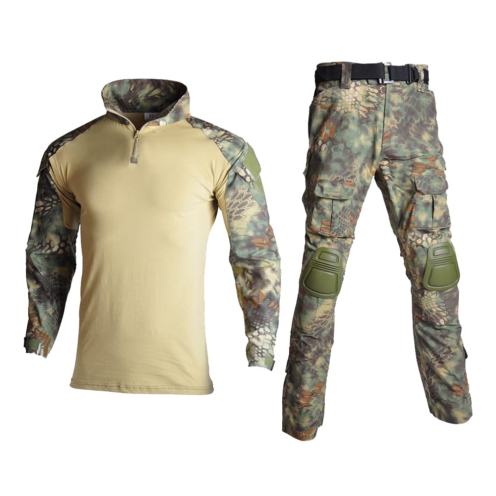 Lilychan Men's Jungle Python Tactical Military Suits Long Sleeve Rip-Stop Uniforms Combat Shirt And Pants Elbow Knee Pads (, 3XL)