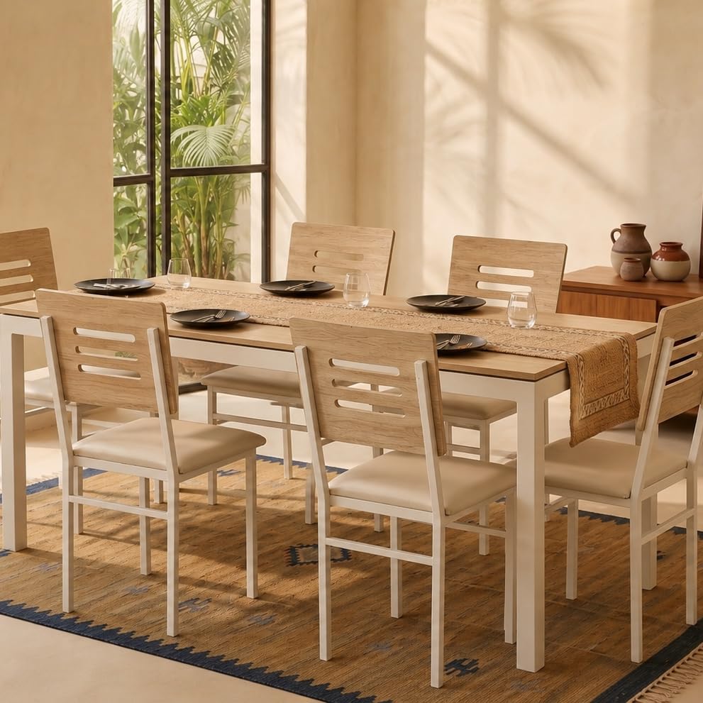 BLUEWUD Halven 6 Seater Dining Table Set for Home | Compact Modern Dining Table with 6 Chairs | Ideal for Kitchen, Dining Room, Rectangular, DIY (Do it Yourself) (European Oak & White)-image-49