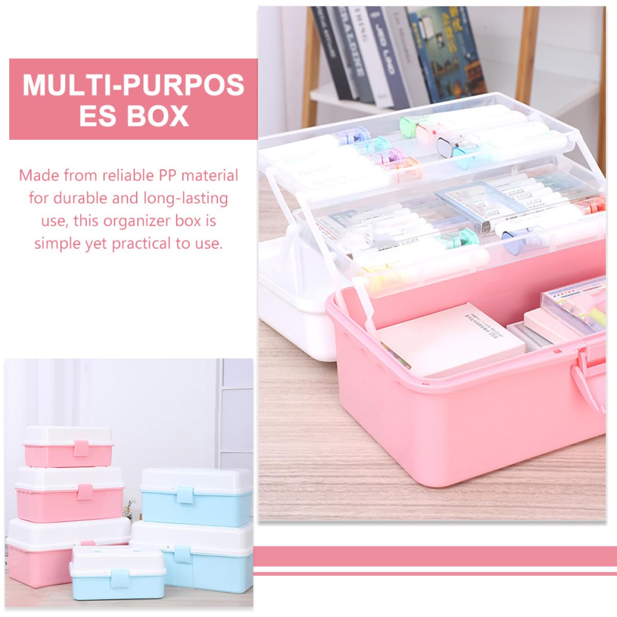Caja de Almacenamiento de 3 Capas para Suministros de Arte y Manualidades, Material Pp Resistente Diseño Escalonado para Organizar y Mantener Orden Escritorio