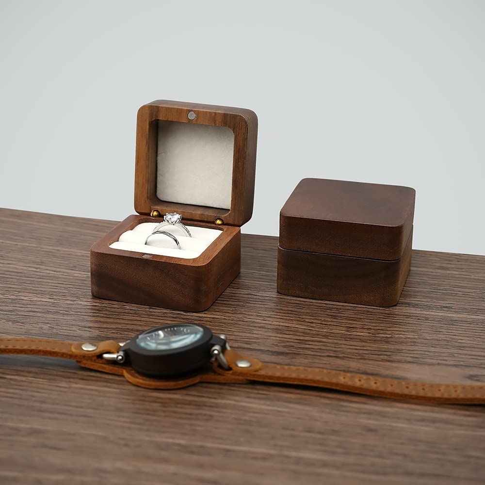 Caja de anillo de una sola ranura Estuche para anillos Propuesta de boda Caja de joyería de madera Pequeña caja de almacenamiento portátil para anillos de viaje Pendientes colgantes Mini caja de alm