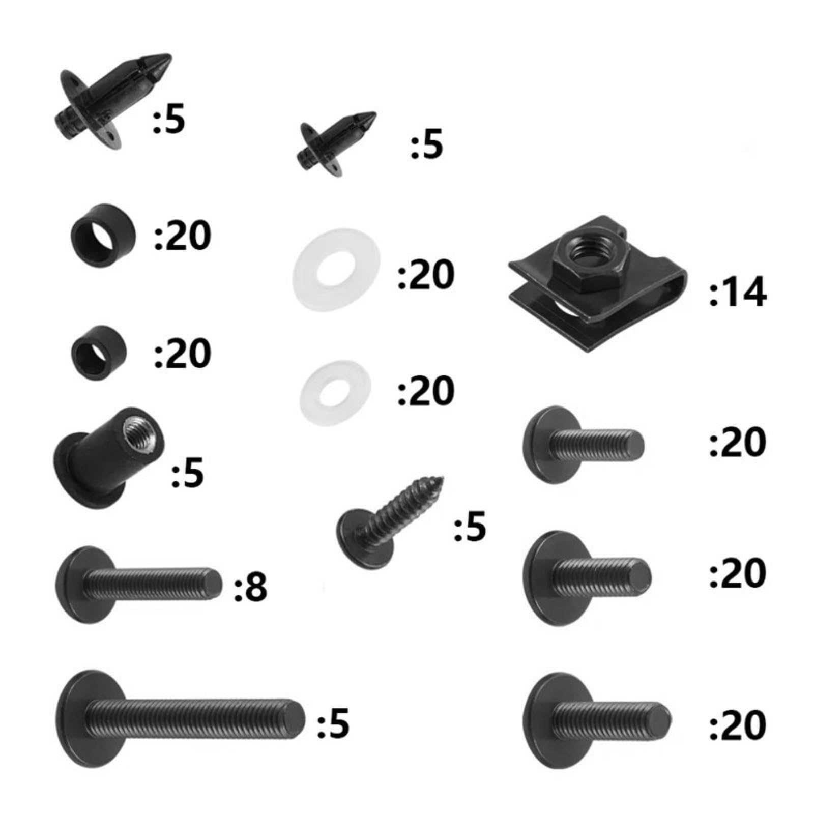 Moto Viti per carrozzeria Compatibile con M5 M6 Parti Generali Moto Bulloni Viti Dadi Moto Carrozzeria Viti Carena Bulloni Kit 190 Pezzi 6mm 5mm(Black)