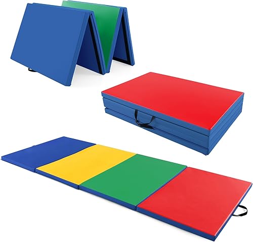 Giantex - Tapete de gimnasia plegable de 4' x 10' x 2'', antidesgarros con asas de transporte, cierre de gancho y bucle, ligera, tapete de panel de